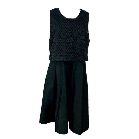 Eliza J Dresses & Skirts - Eliza J Womens Sz 16 Black Eyelet Popover Poplin Dress Sleeveless Knee Length R4